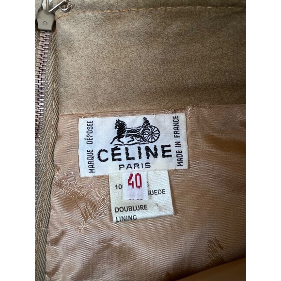 CELINE Leather Skirt Triomphe Buckle Archive Vintage A-Line | Brown | EU Size 40 - Picture 6 of 10